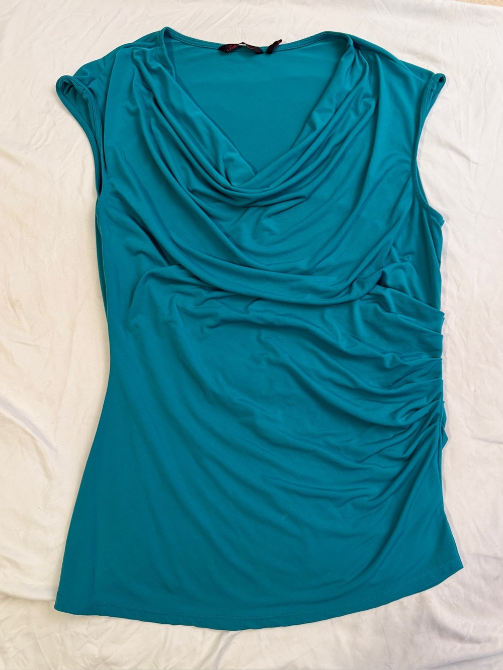 Women’s Teal Draped Cowl Neck Ruched Top